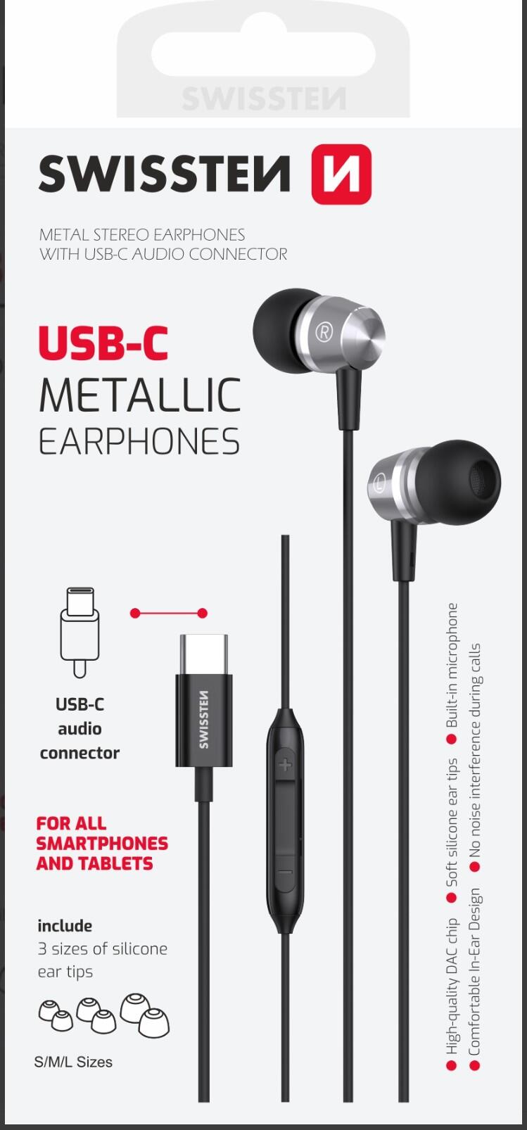ECOUTEUR USB-C EARPHONES SWISSTEN METALLIC BLACK
