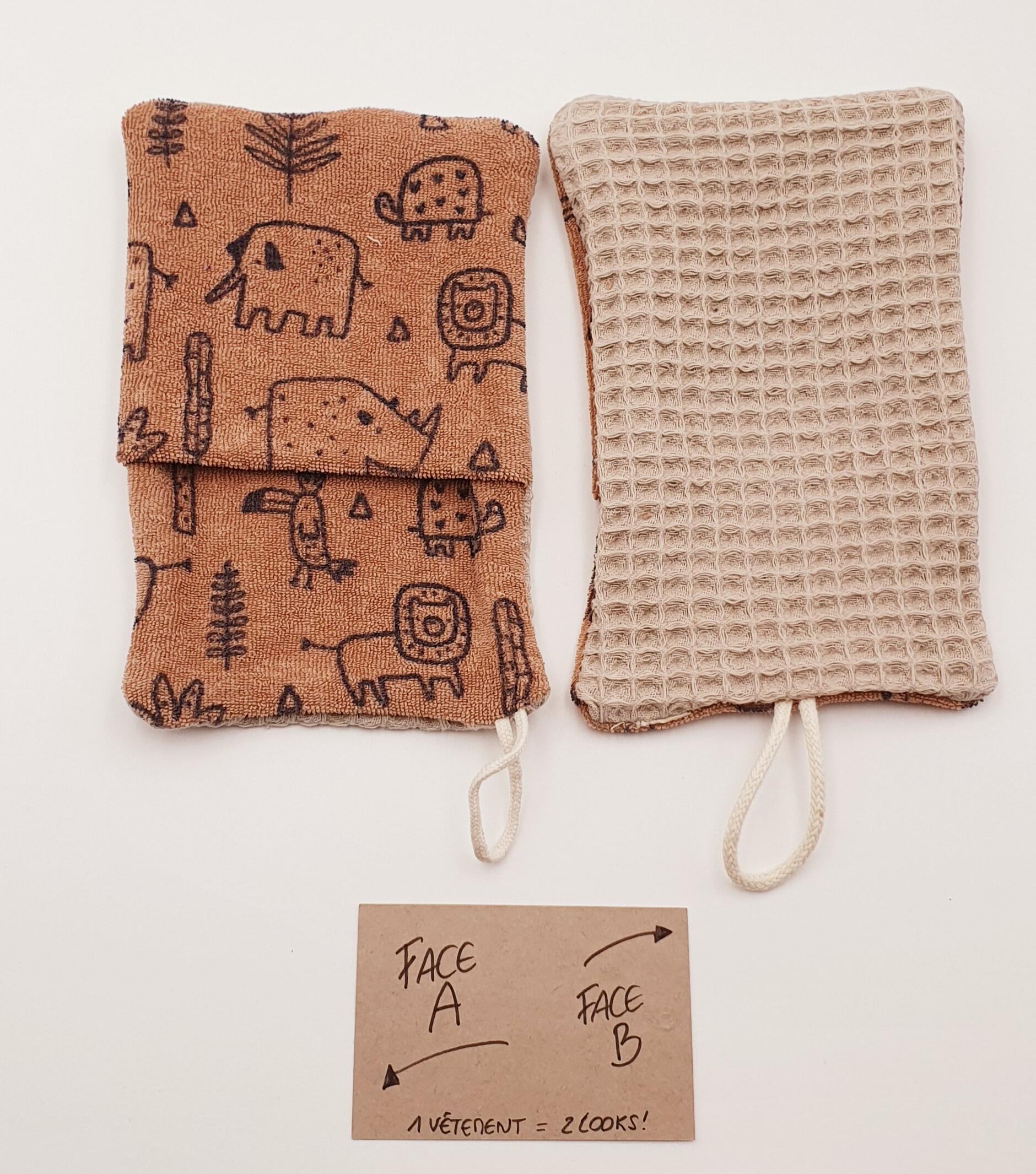 Gant de toilette éponge/nid d'abeilles Oekotex100 Made in Luxembourg 2 couleurs