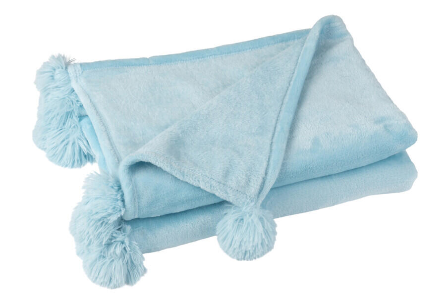 Plaid Couverture Pompon - bleu ciel - 3490 - 5496