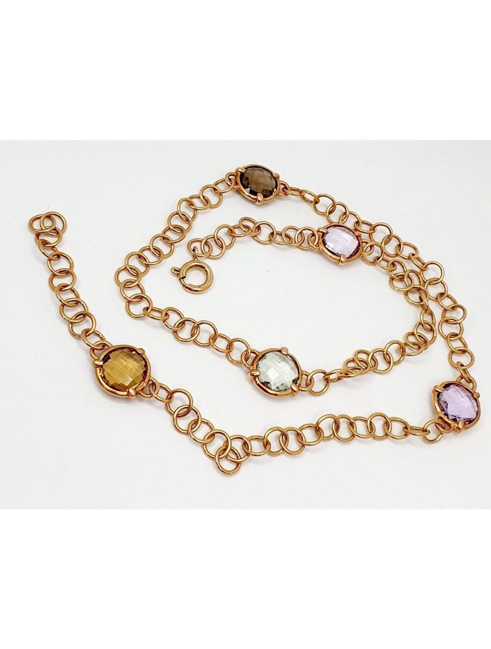 18K rose gold necklace with amethyst, lemon quartz, citrine and smoky quartz 56cm