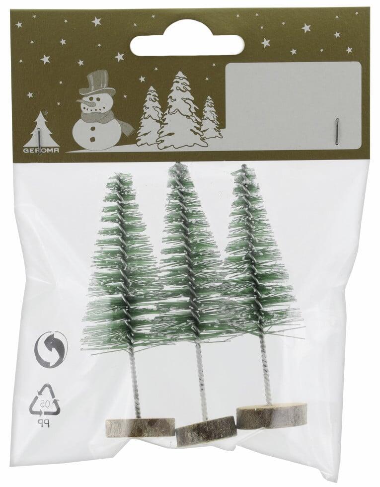 Decorative metal Christmas trees, 3 cm diameter x 6 cm tall, green, set of 3.