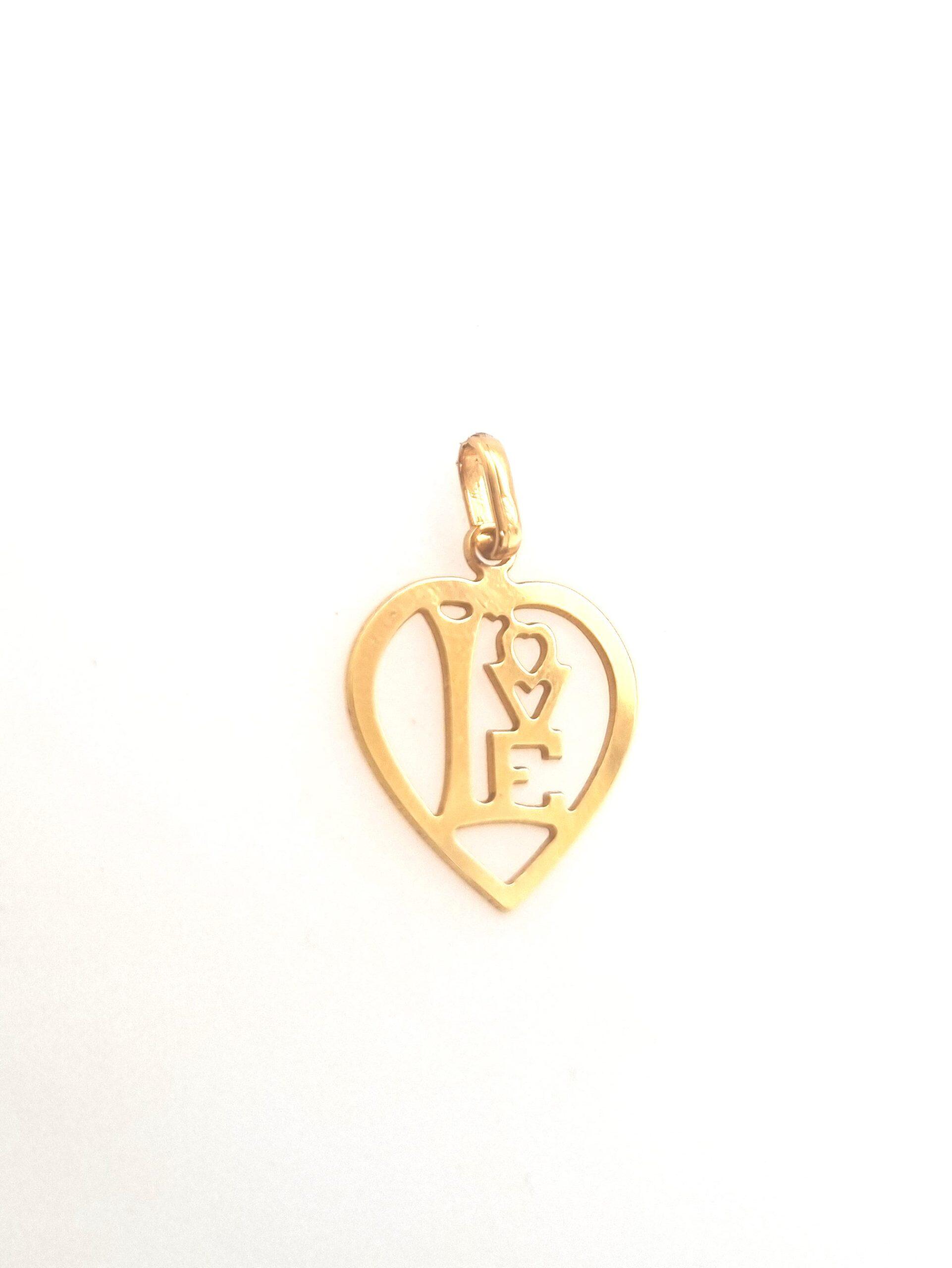 Pendentif médaille coeur ' LOVE ' or jaune 18K