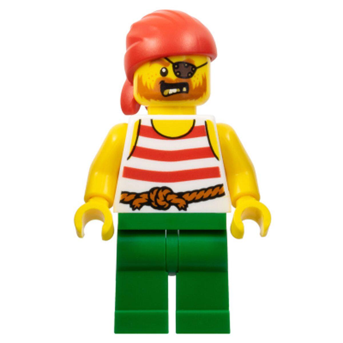 pirate - homme, bandana rouge, chemise blanche à rayures rouges, jambes vertes, cache-œil