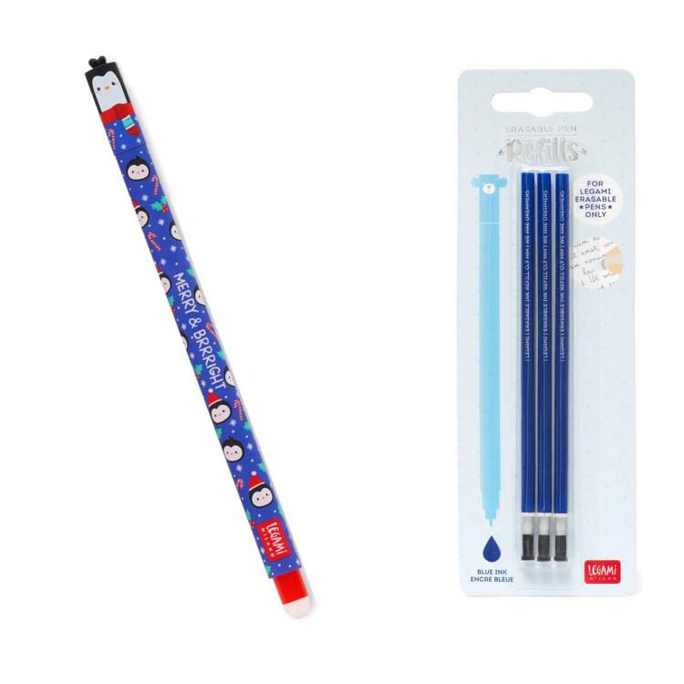 Legami Set of 1 Christmas Erasable Gel Pen and 3 Refills