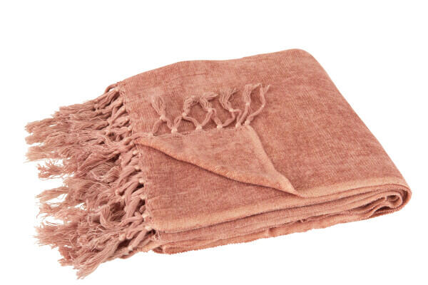 Tasselled viscose plaid in old rose (7070) Costa Rosa