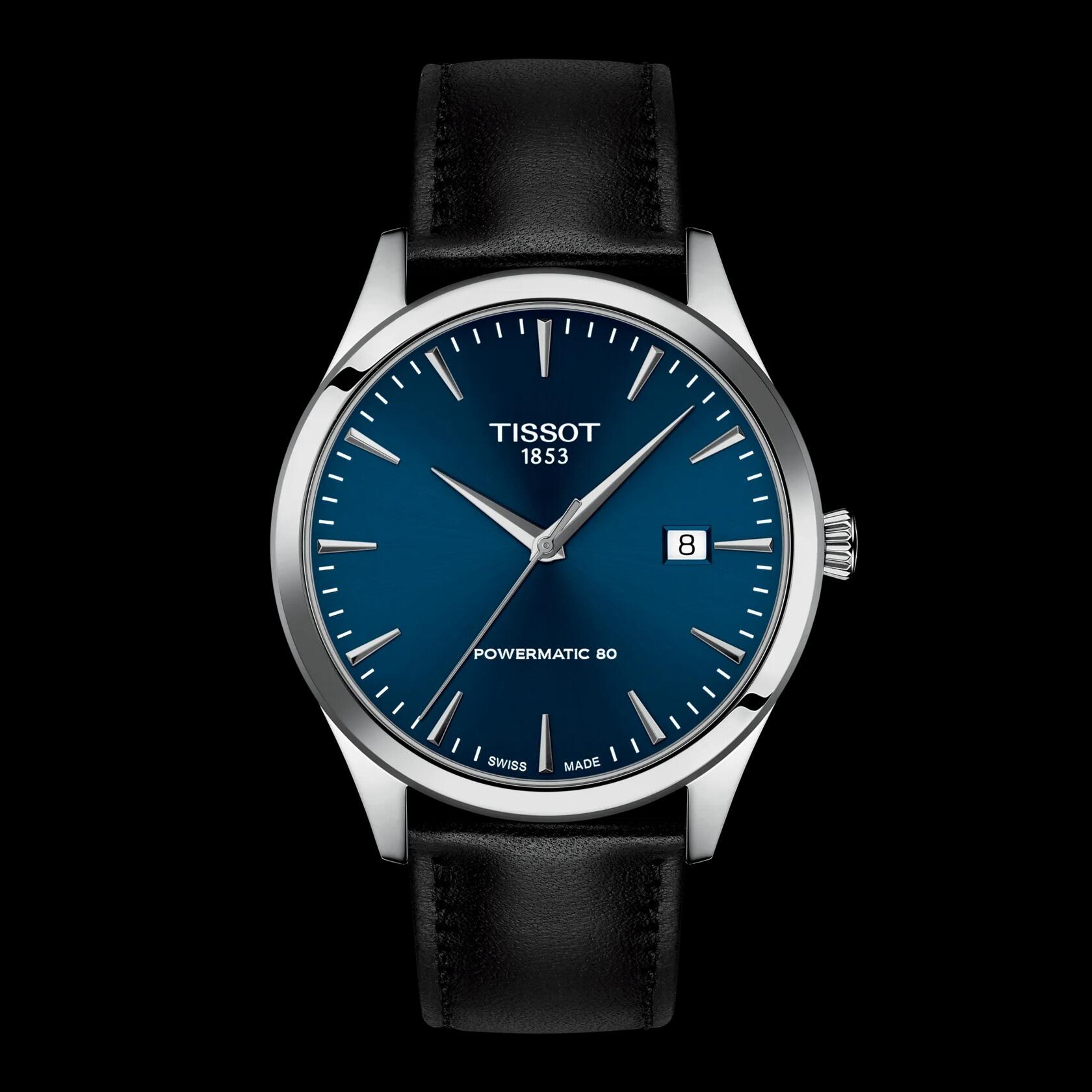 Tissot Classic Dream Automatik-Uhr mit Gangreserve bis zu 80 Stunden. Blaues Zifferblatt, 40 mm.