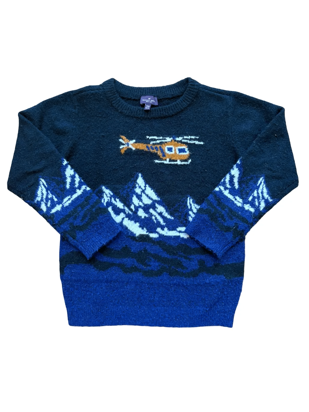 Sergent Major pull bleu marine avec motif hélicoptère et montagne (6Y / 116)