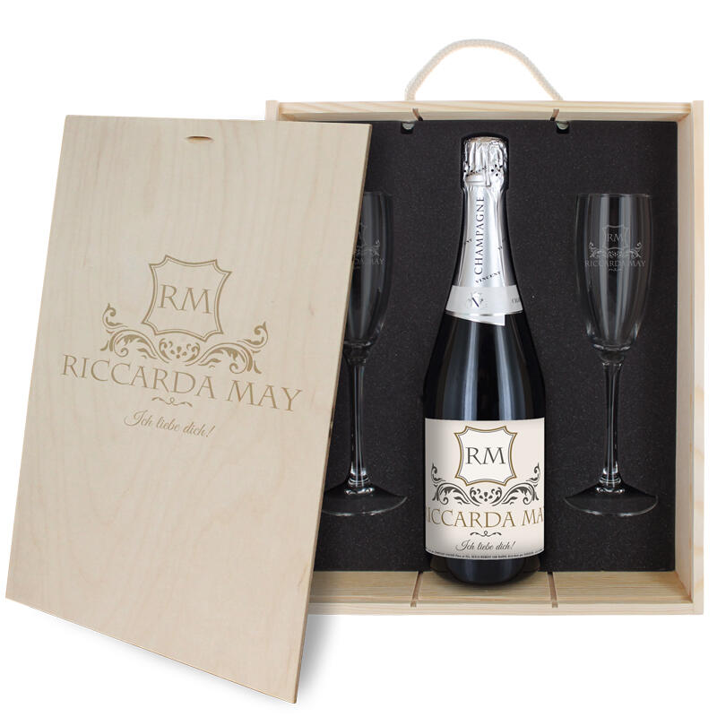 3-piece champagne set Initialien