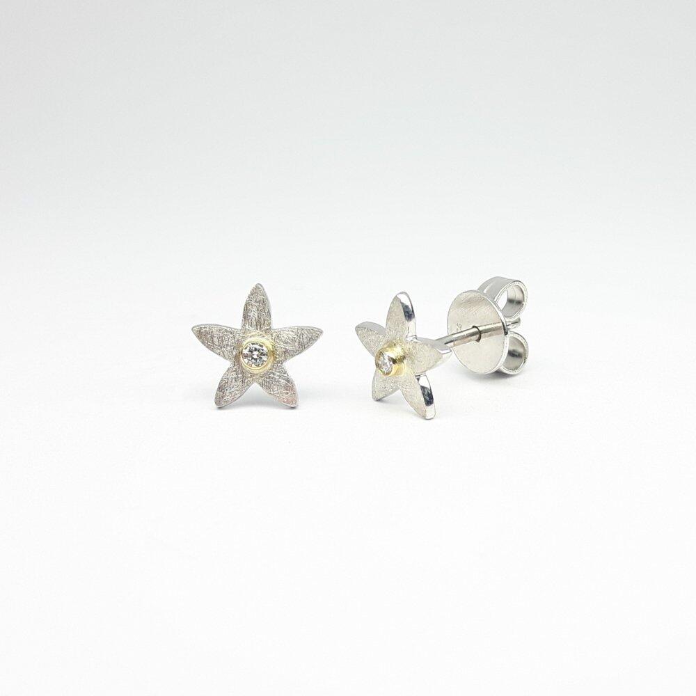 Boucles d'oreilles en argent 925/-, or jaune 18kt et diamants.