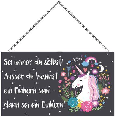 Sign with unicorn quote, 23 x 13 cm, with chain.