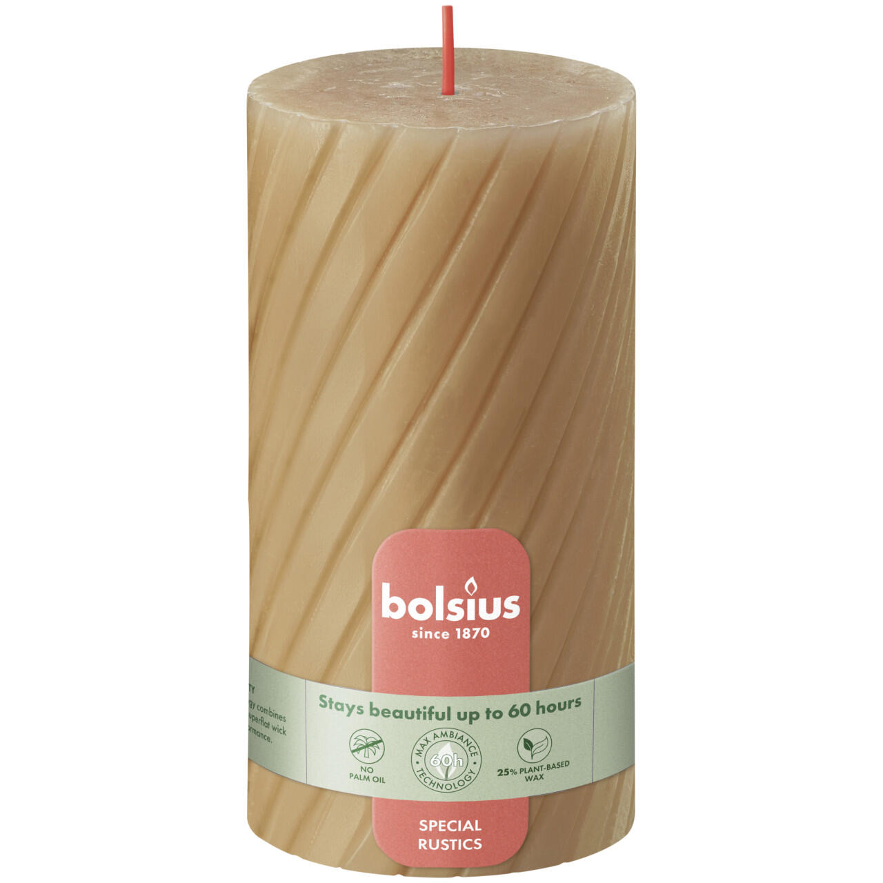 Bolsius Rustic Ribbed Pillar Candle Ø 6.8 cm x 13 cm Oat Beige