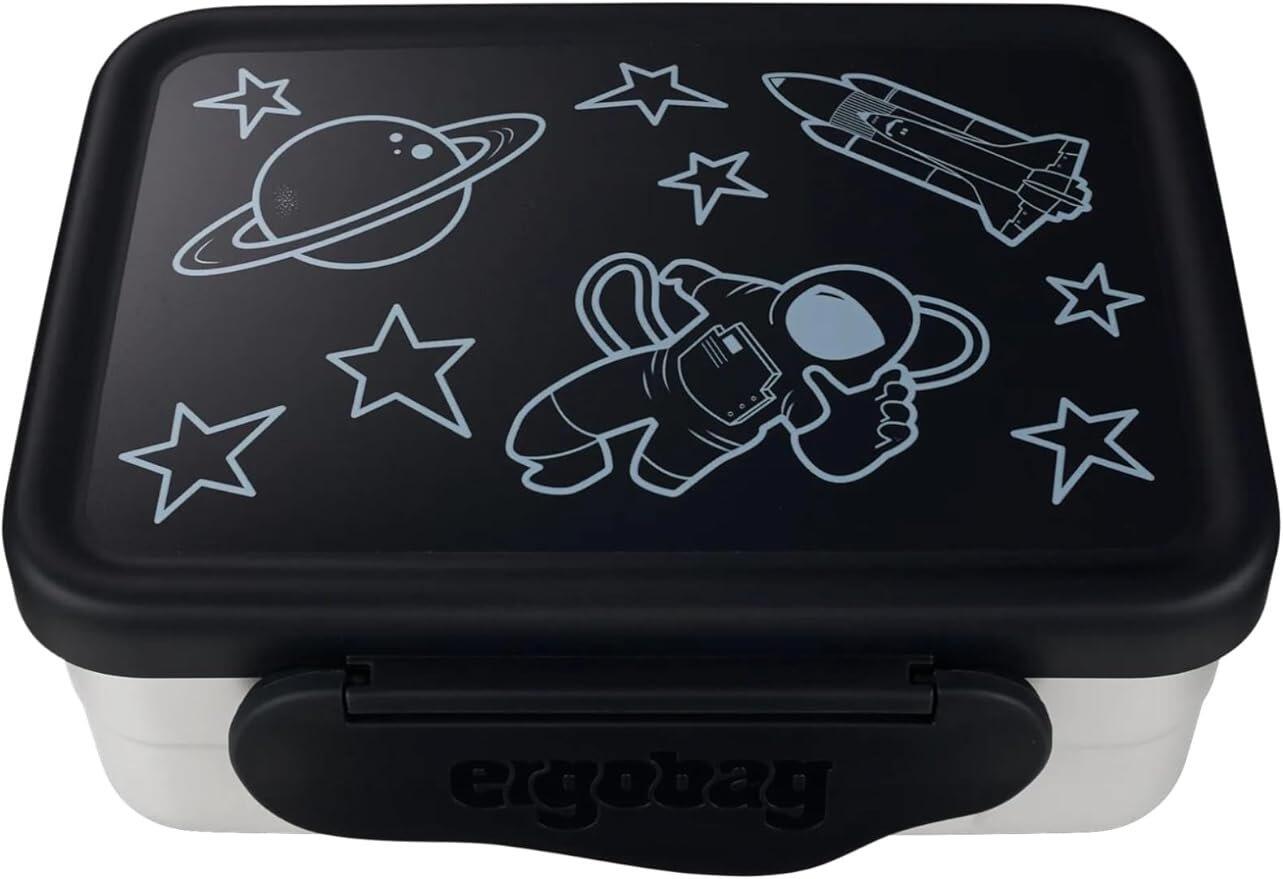 ergobag Ensemble de boîtes-repas en acier inoxydable avec séparateur et Snack-Box, sans BPA, lavable au lave-vaisselle, noir