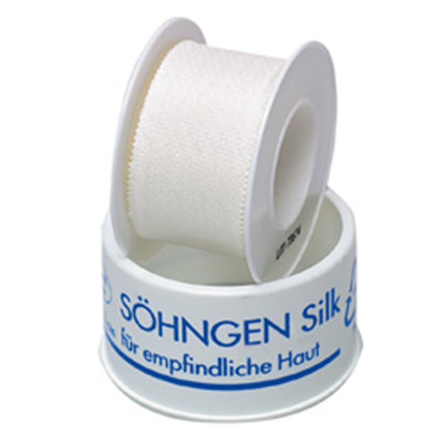 SILK HEFTPFLASTER, 5 M X 2.50 CM  AUS WEISSEM TAFTGEWEBE AUF SPULE MIT SCHUTZRING