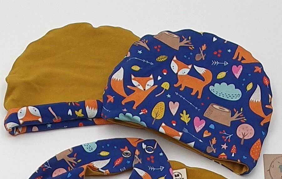 Reversible and adjustable beanie "Blue Foxes"