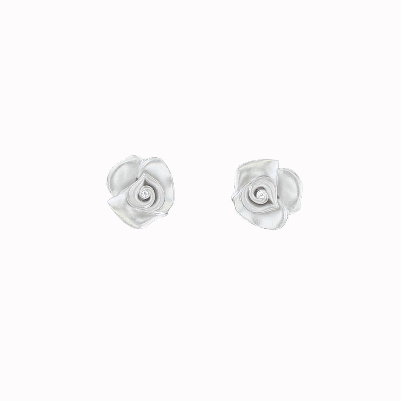 Pair of Schroeder Joailliers earrings from the "Rose of Luxembourg" collection in polished and sandblasted 18k white gold