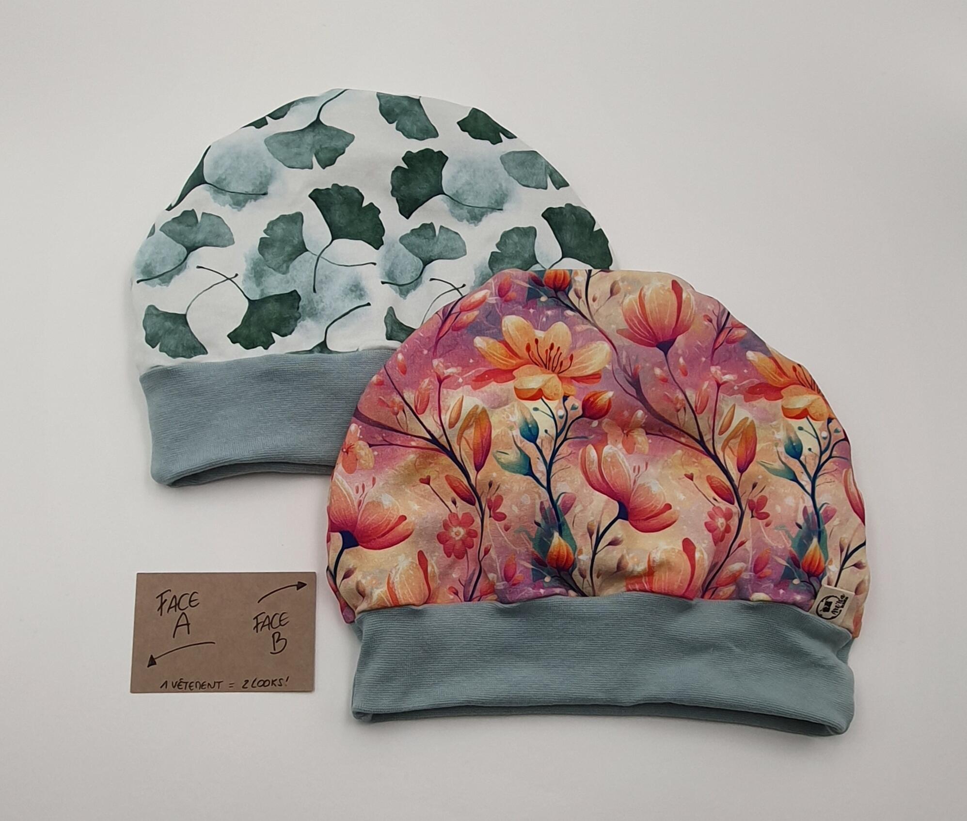 Ensemble bonnet + col "Fleurs d'automne"
