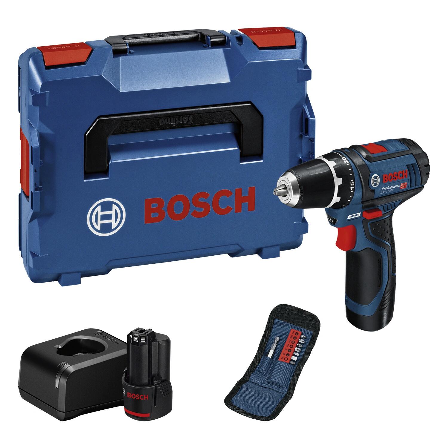 Bosch Perceuse-visseuse sans fil, 12 v, bleu/noir/rouge, avec batterie 