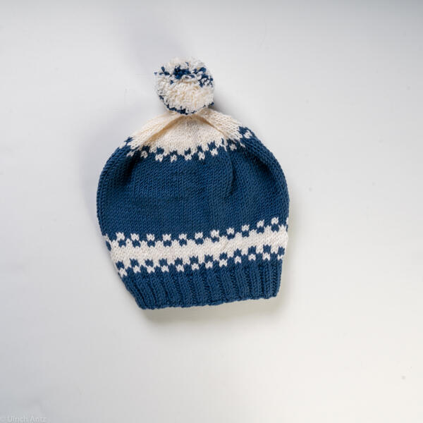 Bonnet pour enfants avec pompon, tricoté à la main, circonférence env. 42 cm 