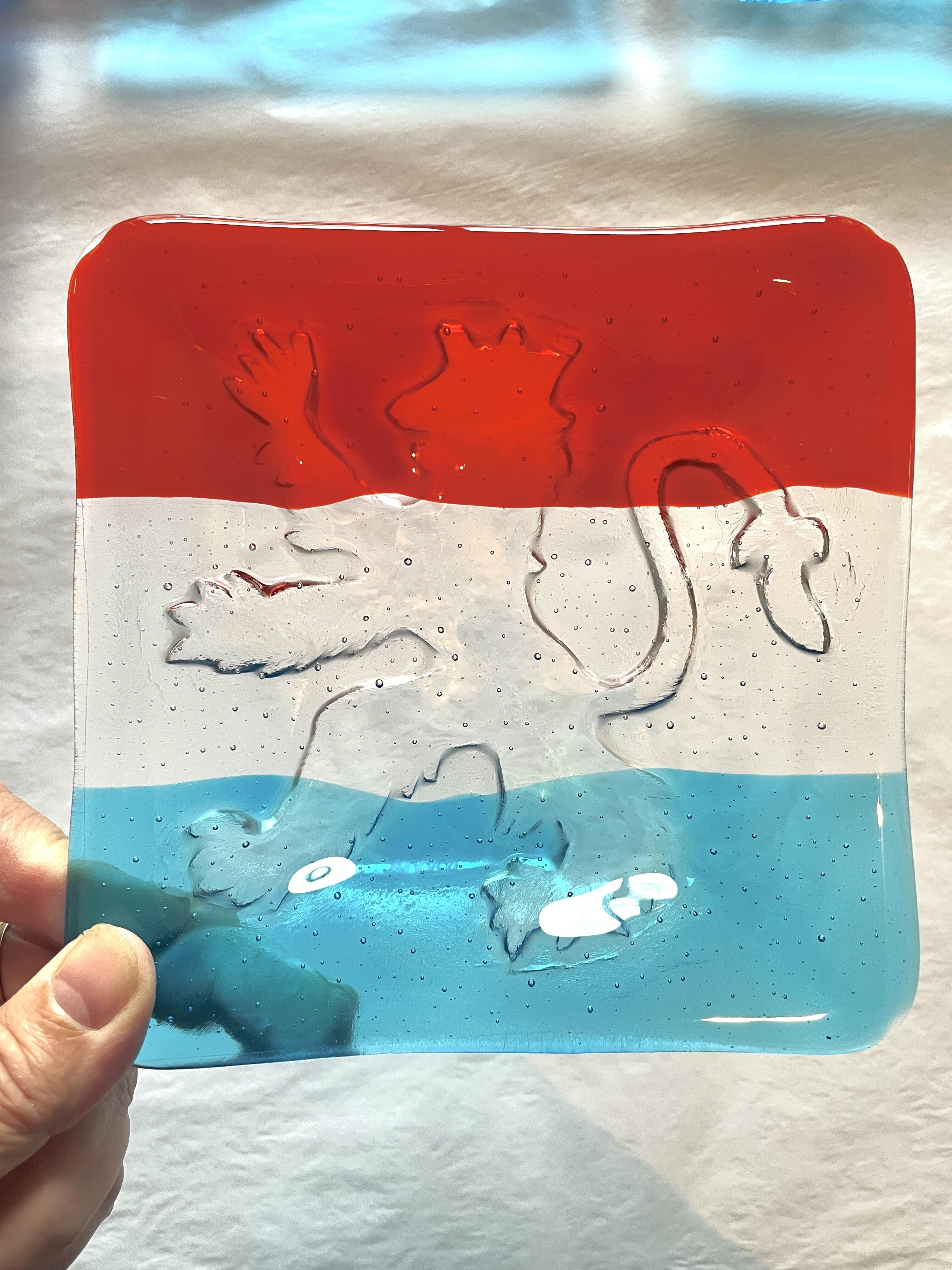 “ Rouden Leiw” Teller, transparentes Glas, handgemacht