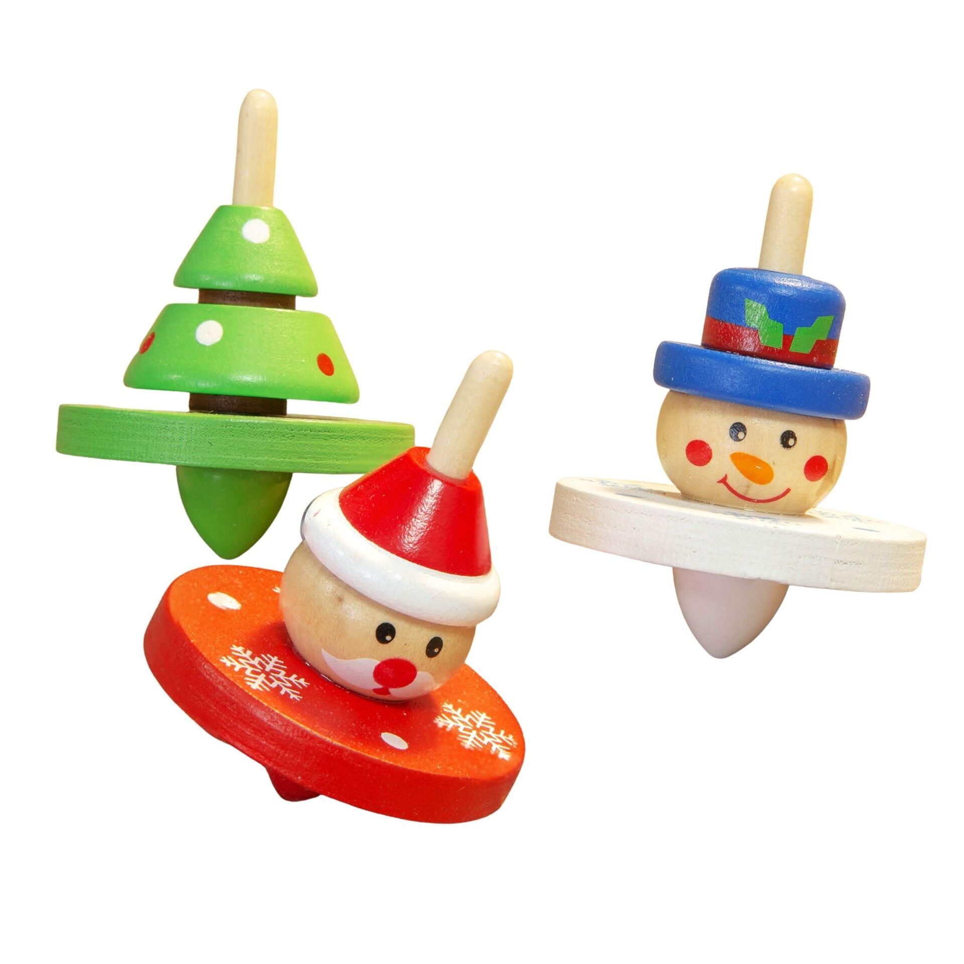 Weihnachtliche Holzkreisel für Kinder | Weihnachtsmann, Schneemann & Weihnachtsbaum | Widdop
