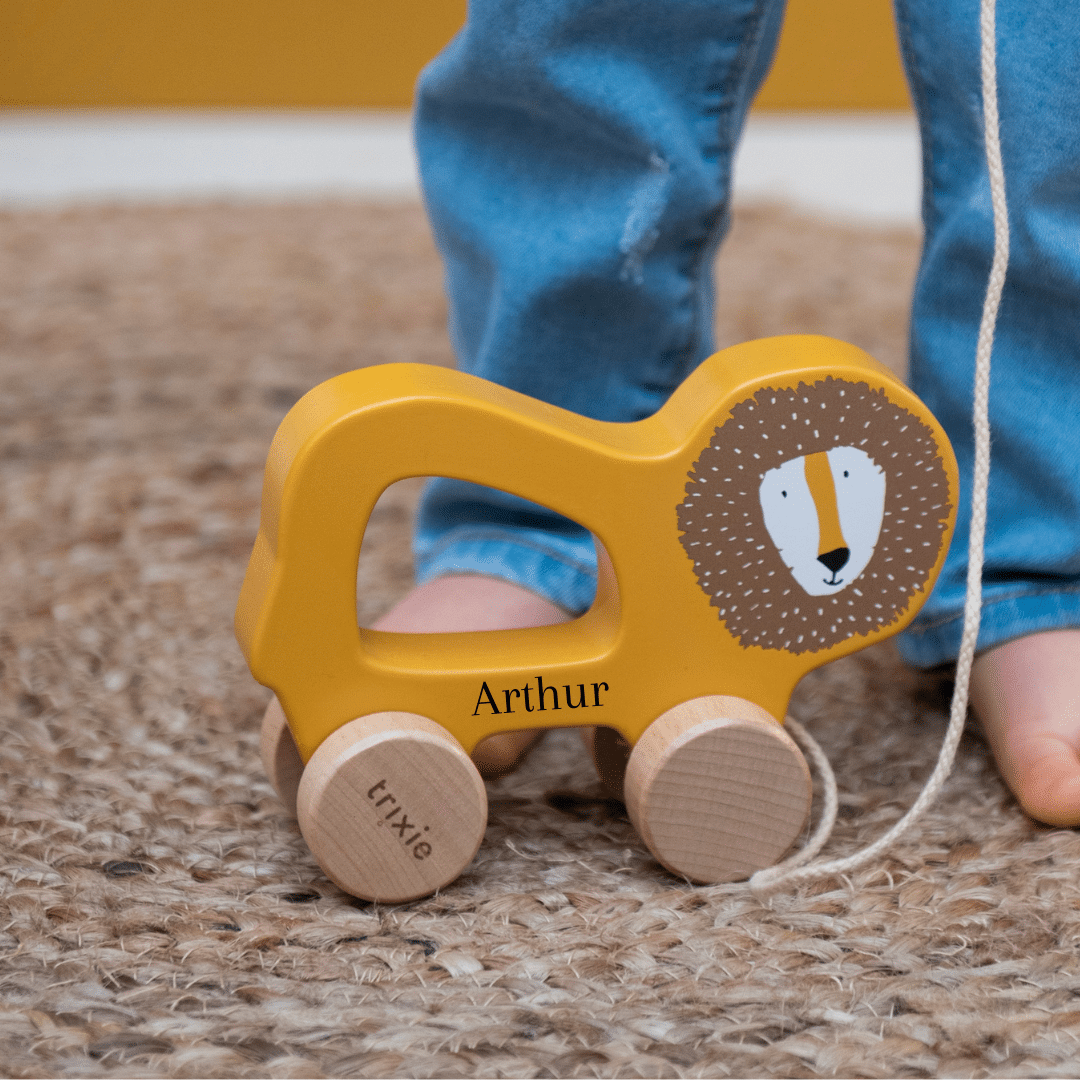 Jouet à tirer en bois: Mr Lion