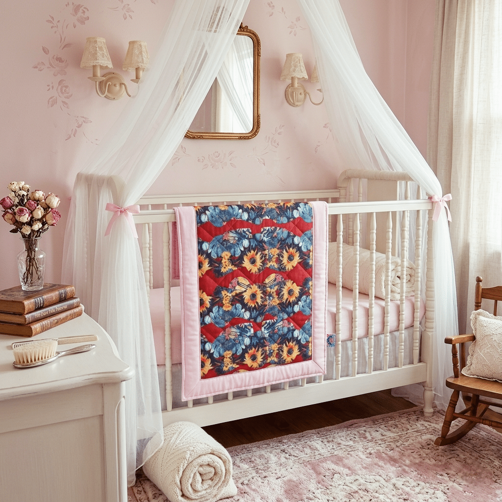 Handgefertigte Babybett Quiltdecke Herzkönigin