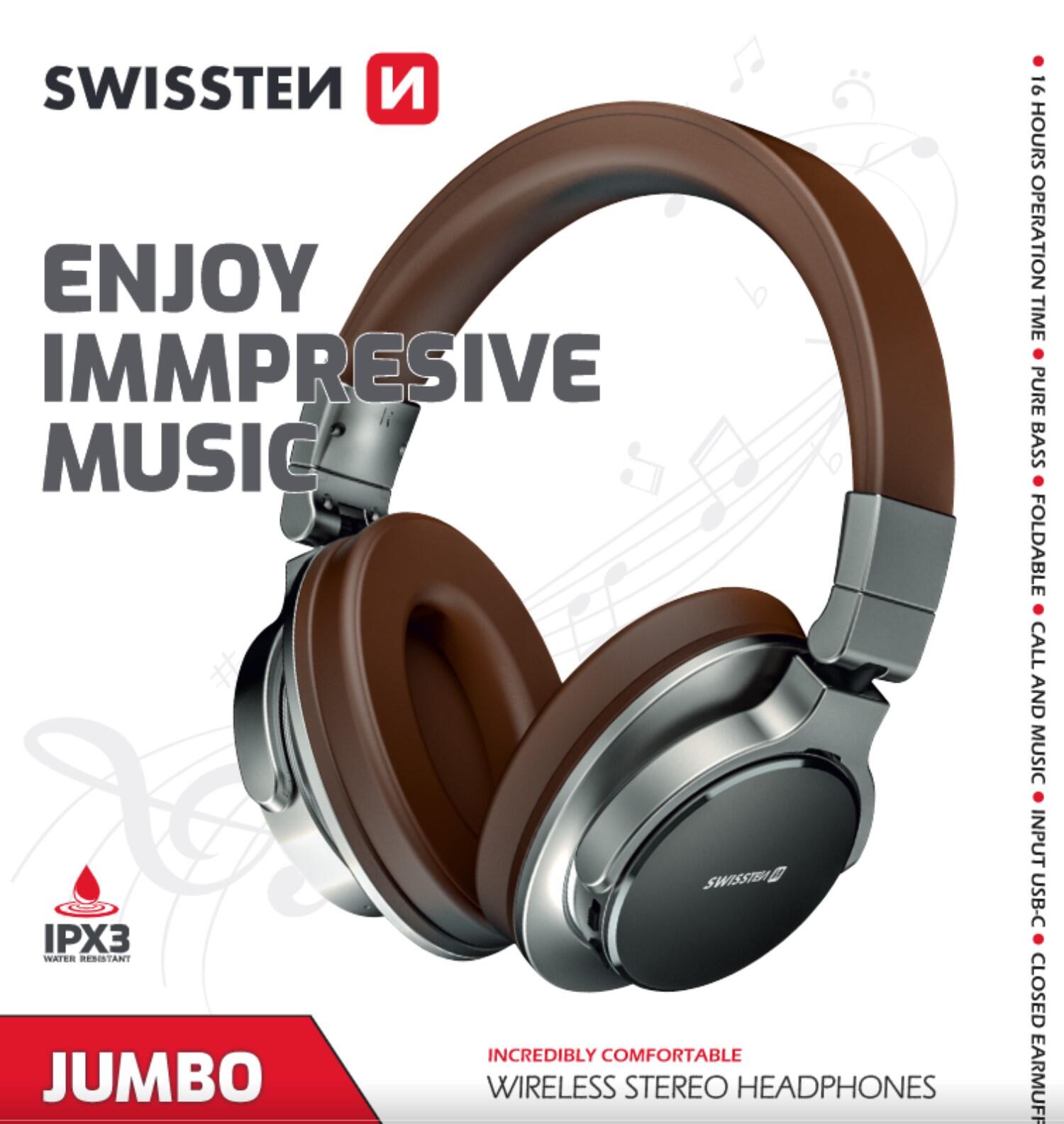 WIRELESS STEREO HEADPHONES SWISSTEN JUMBO BROWN/ SILVER
