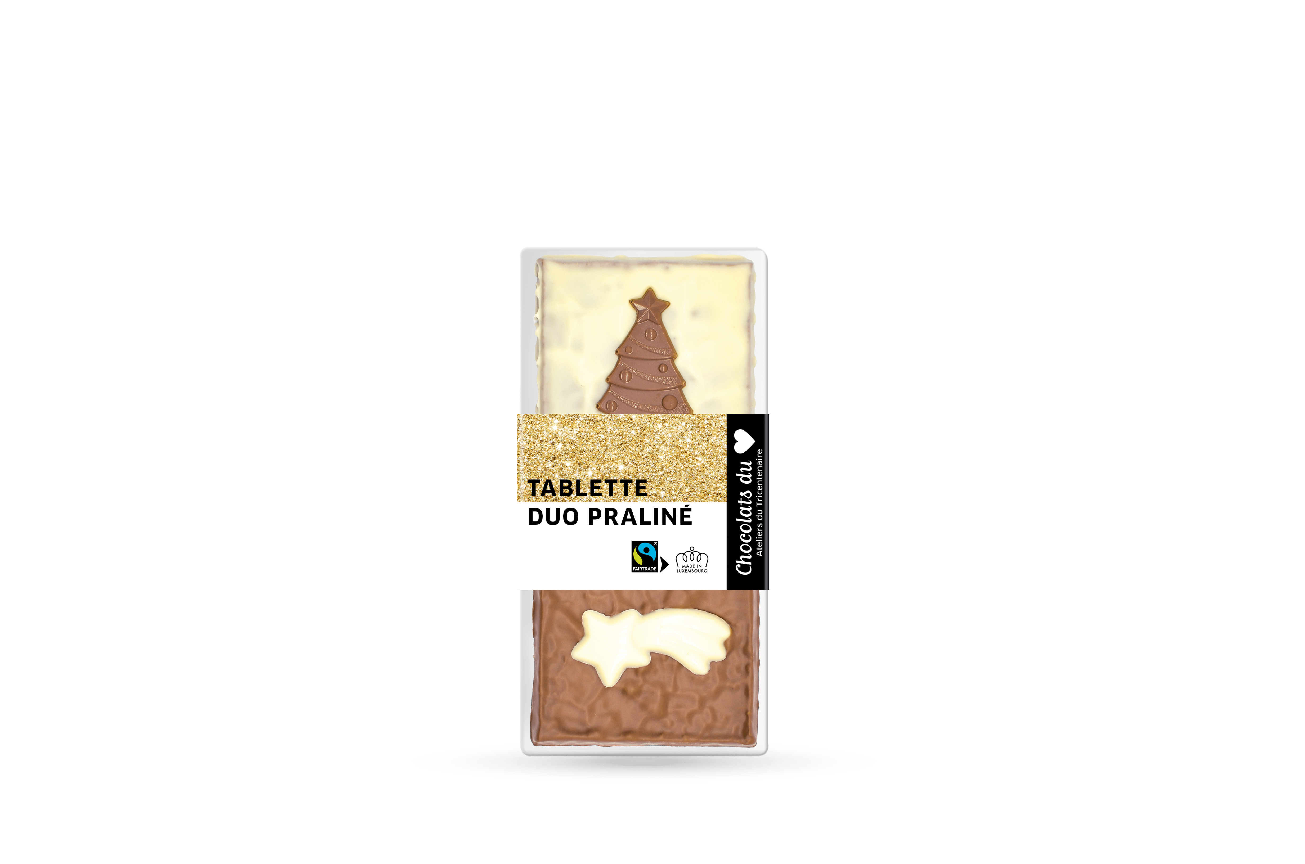 Noël - Noël duo-praline chocolate bar, Fairtrade 115 g.