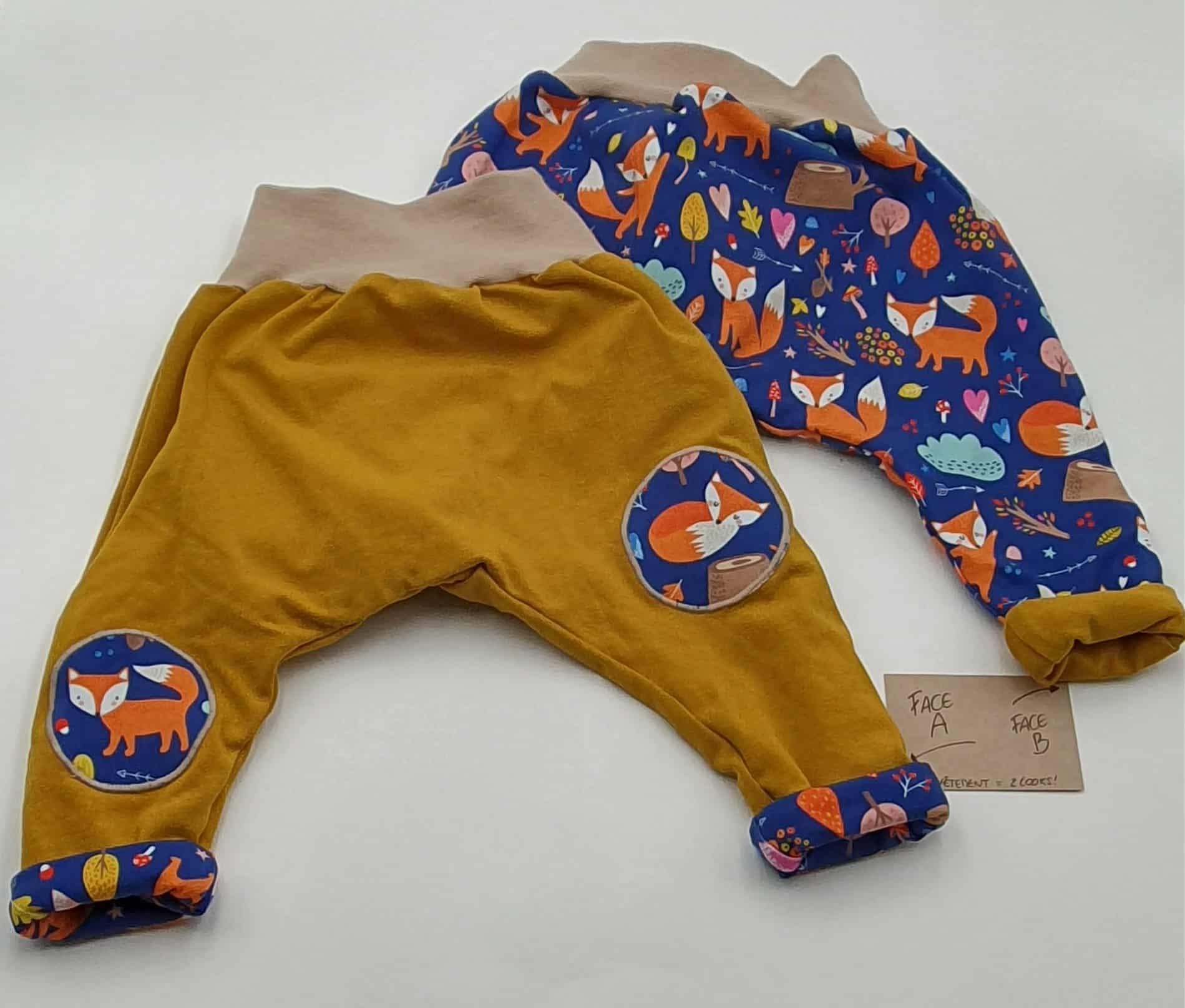 Reversible and adjustable sarouel "Blue Foxes"