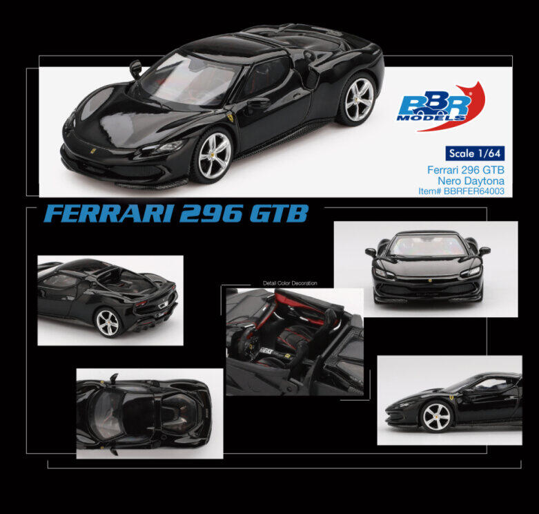 BBR Models - #BBRFER64003 - Ferrari - Ferrari 296 GTB - Nero Daytona - 1/64