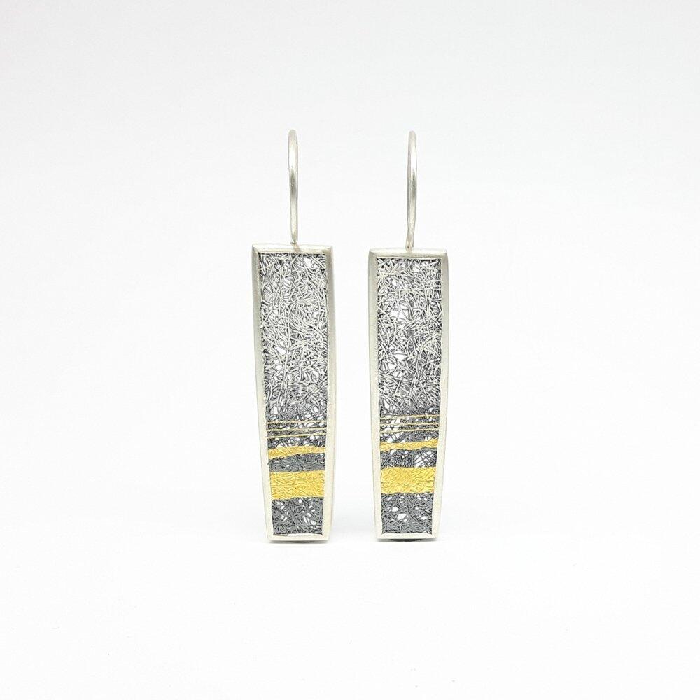 Earrings made of 925 silver, fine silver and 24kt fine gold. One of a kind.