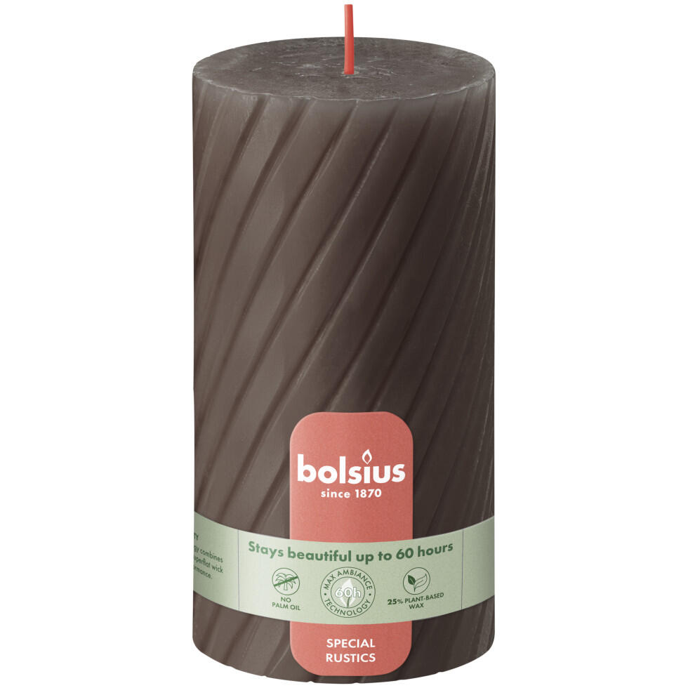 Bolsius pillar candle rustic ribbed Ø 6.8 x 13 cm taupe