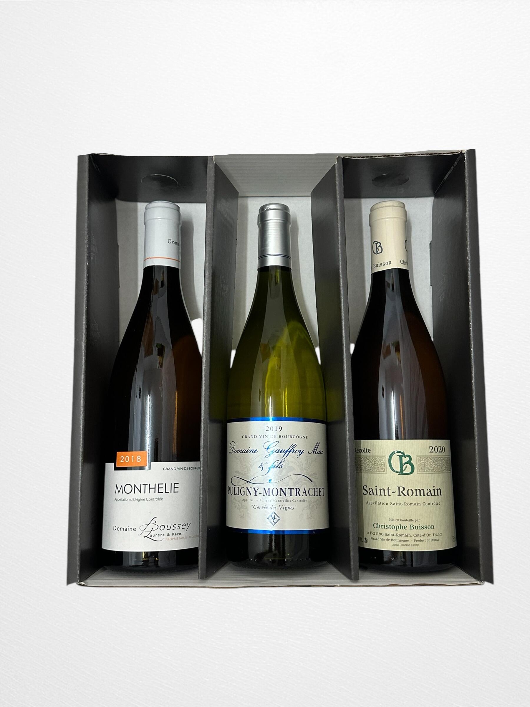 Drei Flaschen Burgund-Weißwein Geschenkset "À travers les millésimes" (von 2018 bis 2020)