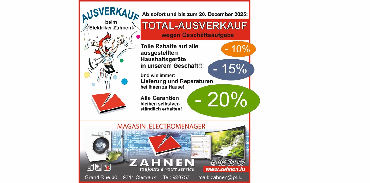 TOTAL AUSVERKAUF WEGEN GESCHÄFTSAUFGABE