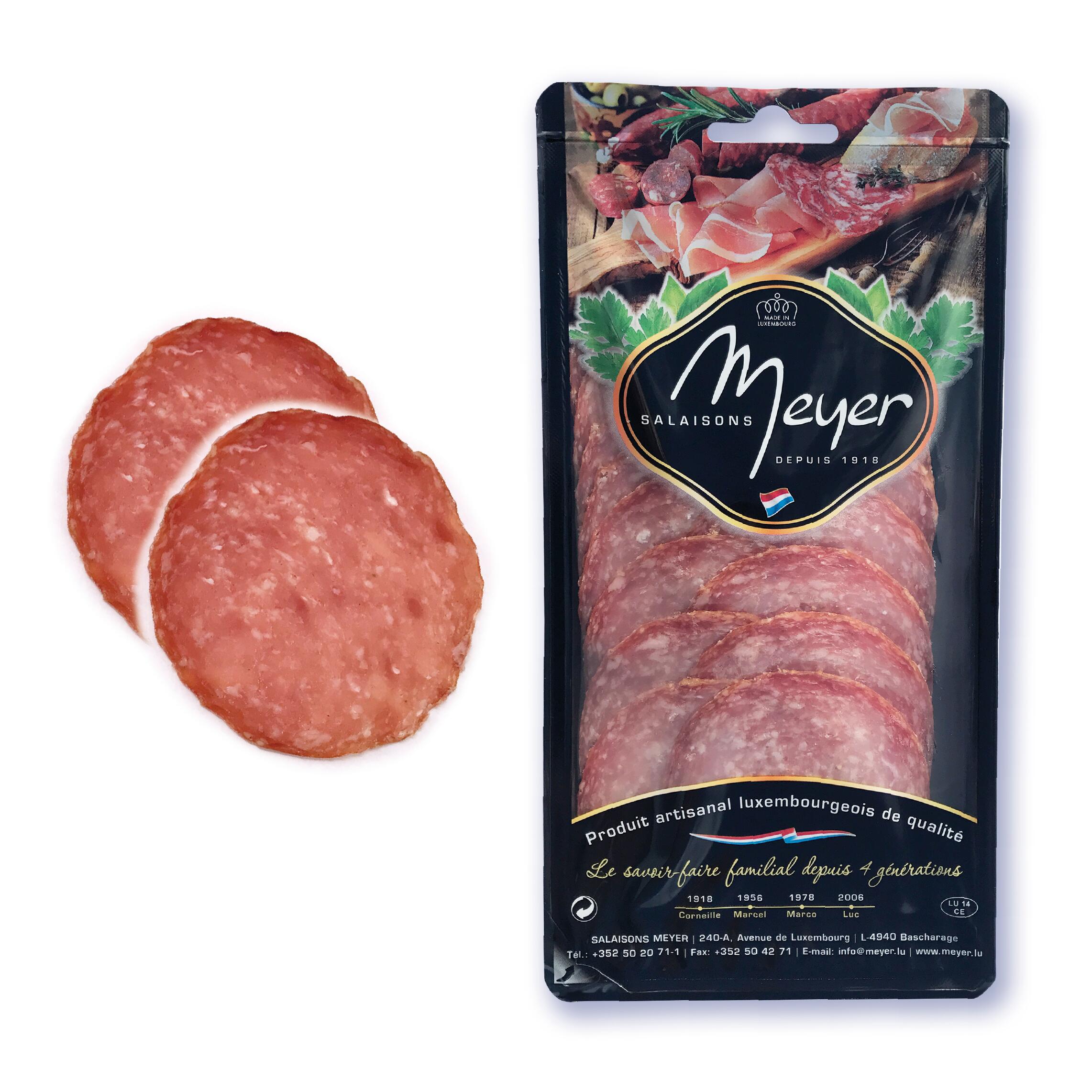 Meat products, fine salami, sliced +/- 100 gr.