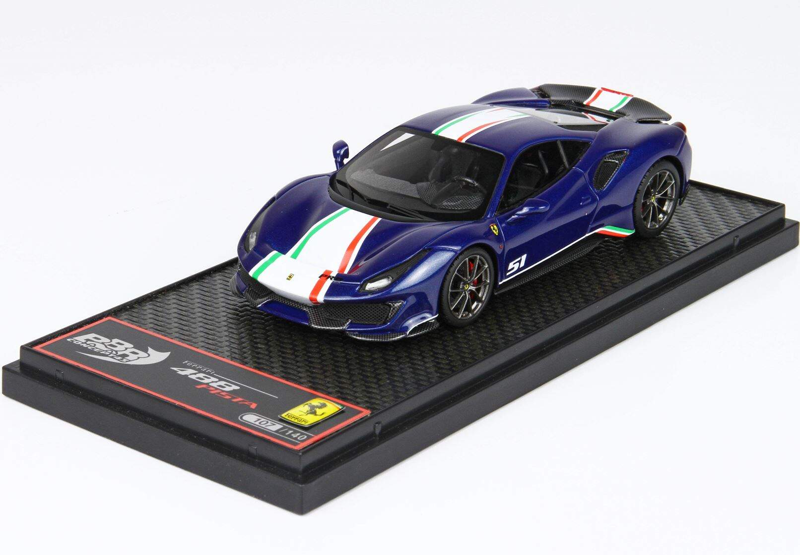 BBR 1:18 Ferrari 2019 488 Pista Coupe Azzurro La Plata FR Model - STK