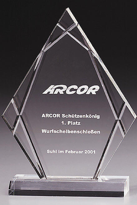 Diamond Peak Award 7458, Acrylic clear Award inklusive Gravur,  in 3 Grössen erhältlich