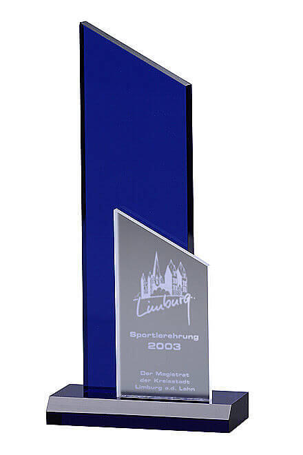 Indigo Peak Award 7302, Acrylic indigo Ice, gravure incluse, disponible en 3 tailles