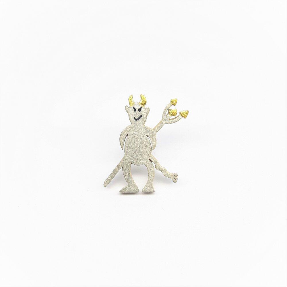 pin "white devil", argent 925/- et or en feuille.