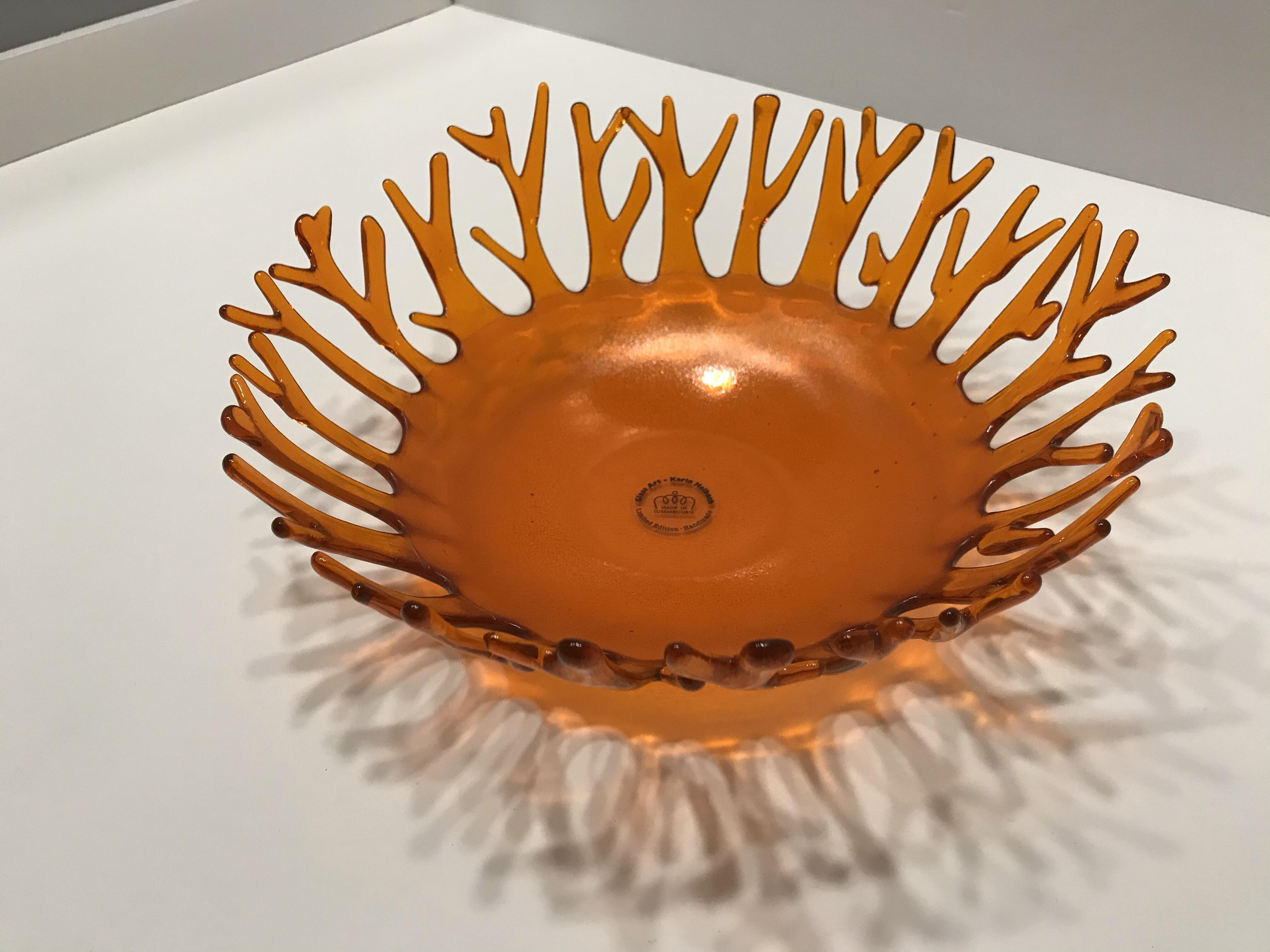 Beautiful orange colored decorative bowl, handmade 