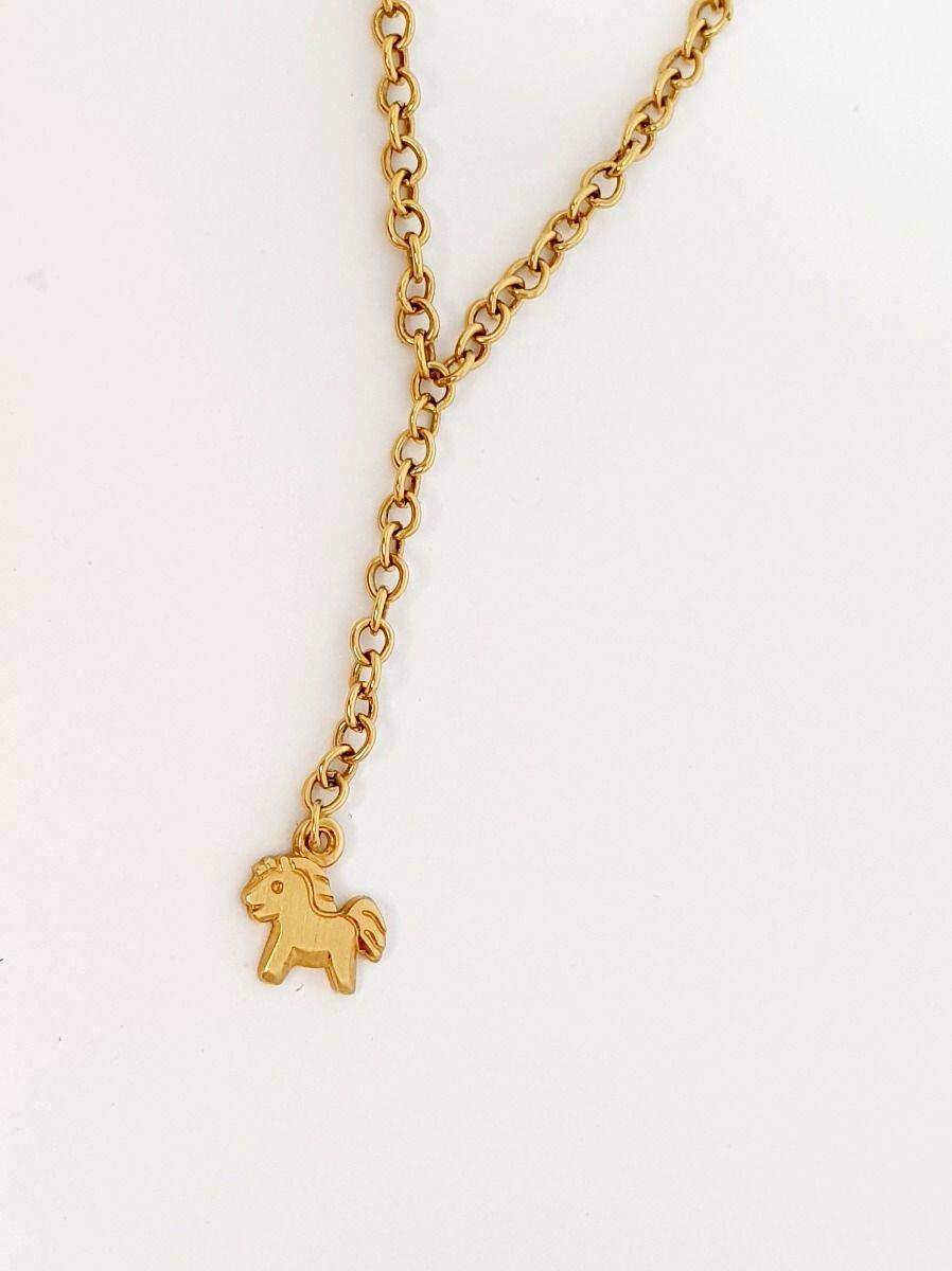 # Yellow gold chain with small horse 35cm