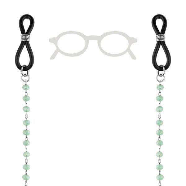 # Chaine de lunette acier, pierres synthétiques faceté bleu ciel 69CM