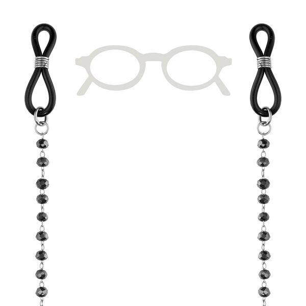 # Chaine de lunette acier, pierres synthétiques faceté noir 69CM