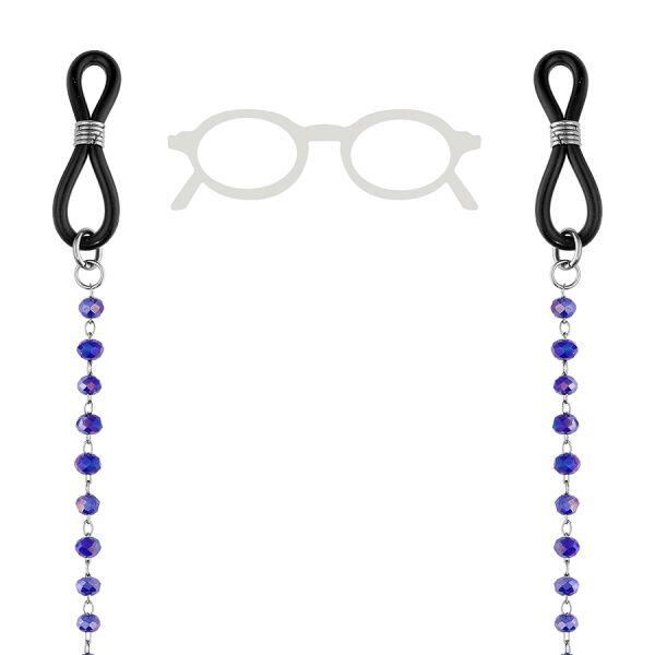 # Chaine de lunette acier, pierres synthétiques faceté bleu 69CM