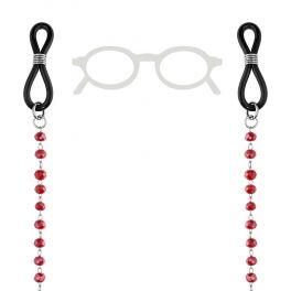 # Chaine de lunette acier, pierres synthétiques faceté rouge  69CM