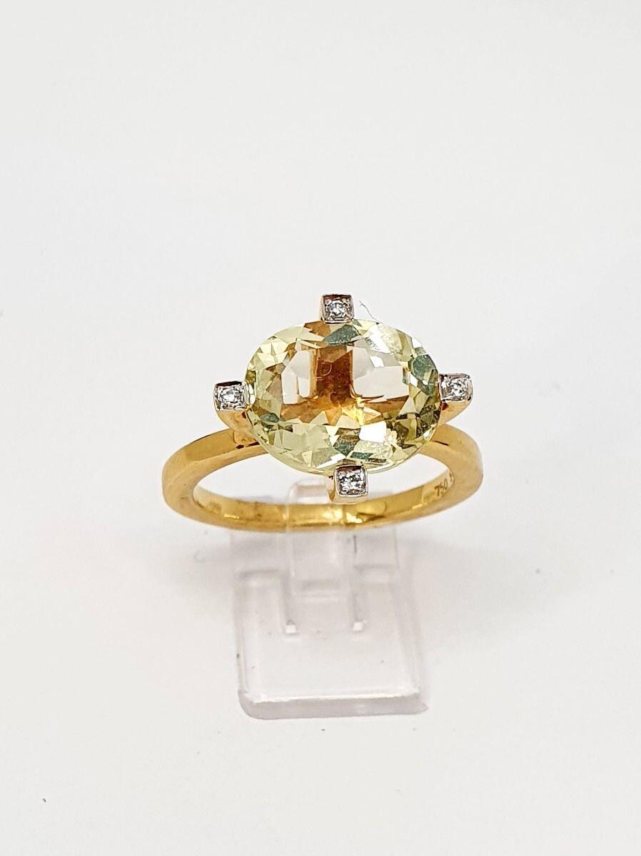 Bague or jaune avec lemon quartz et 0.010ct diamants naturel