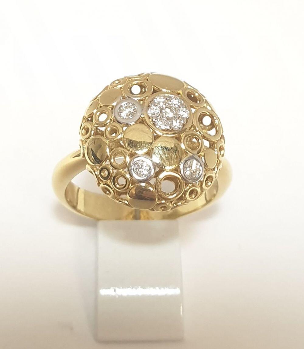 # Bague or jaune et blanc boule avec sertis 0.16ct diamants naturel