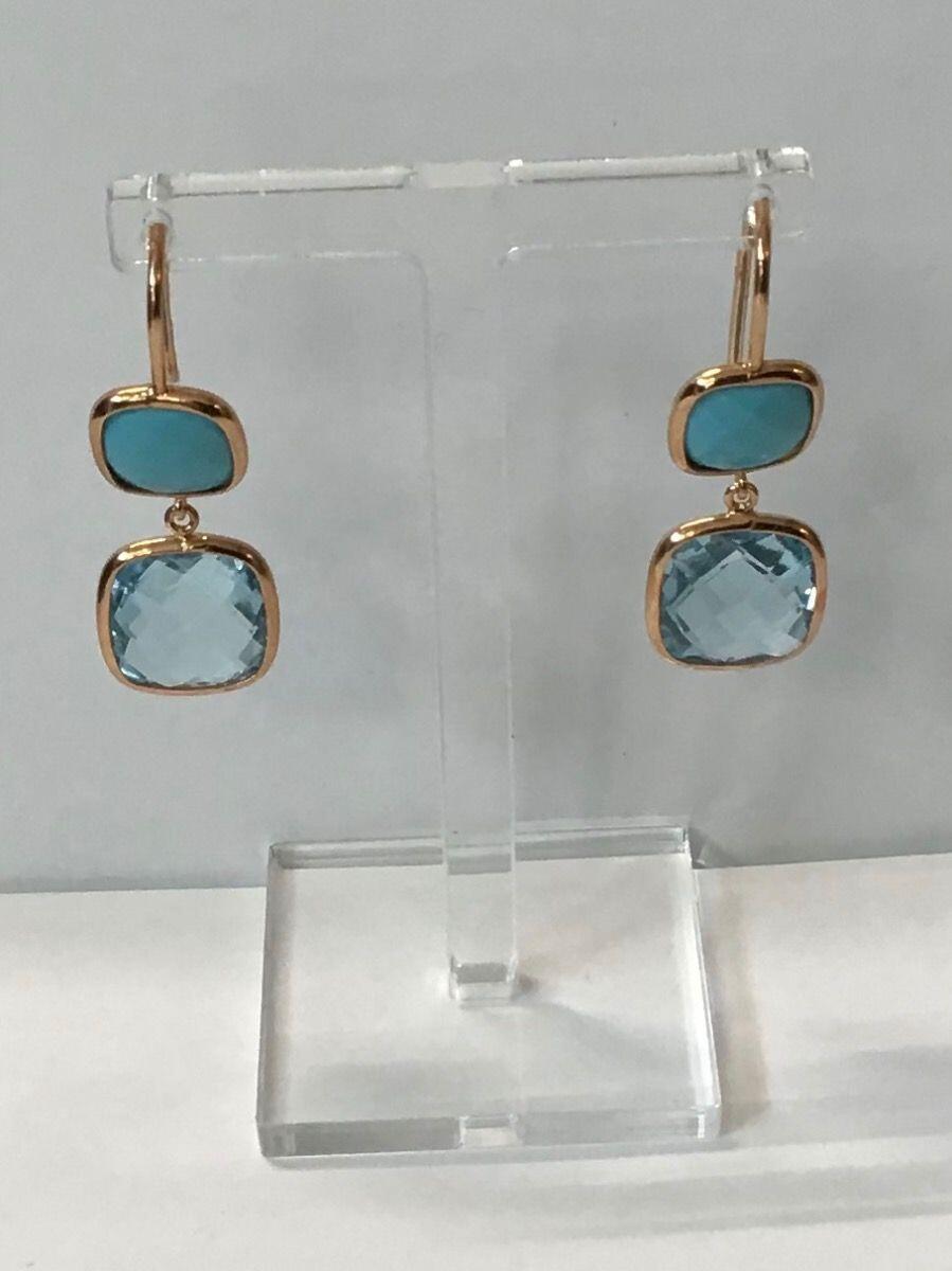 # 18K rose gold hook earrings with topaz and turquoise