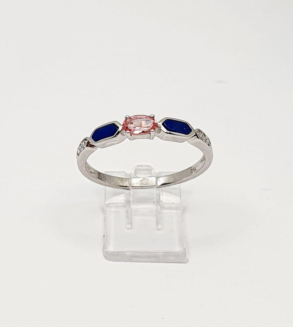 # White gold ring with 0.33ct pink sapphire, 0.10ct lapis lazuli and 0.03ct natural diamonds