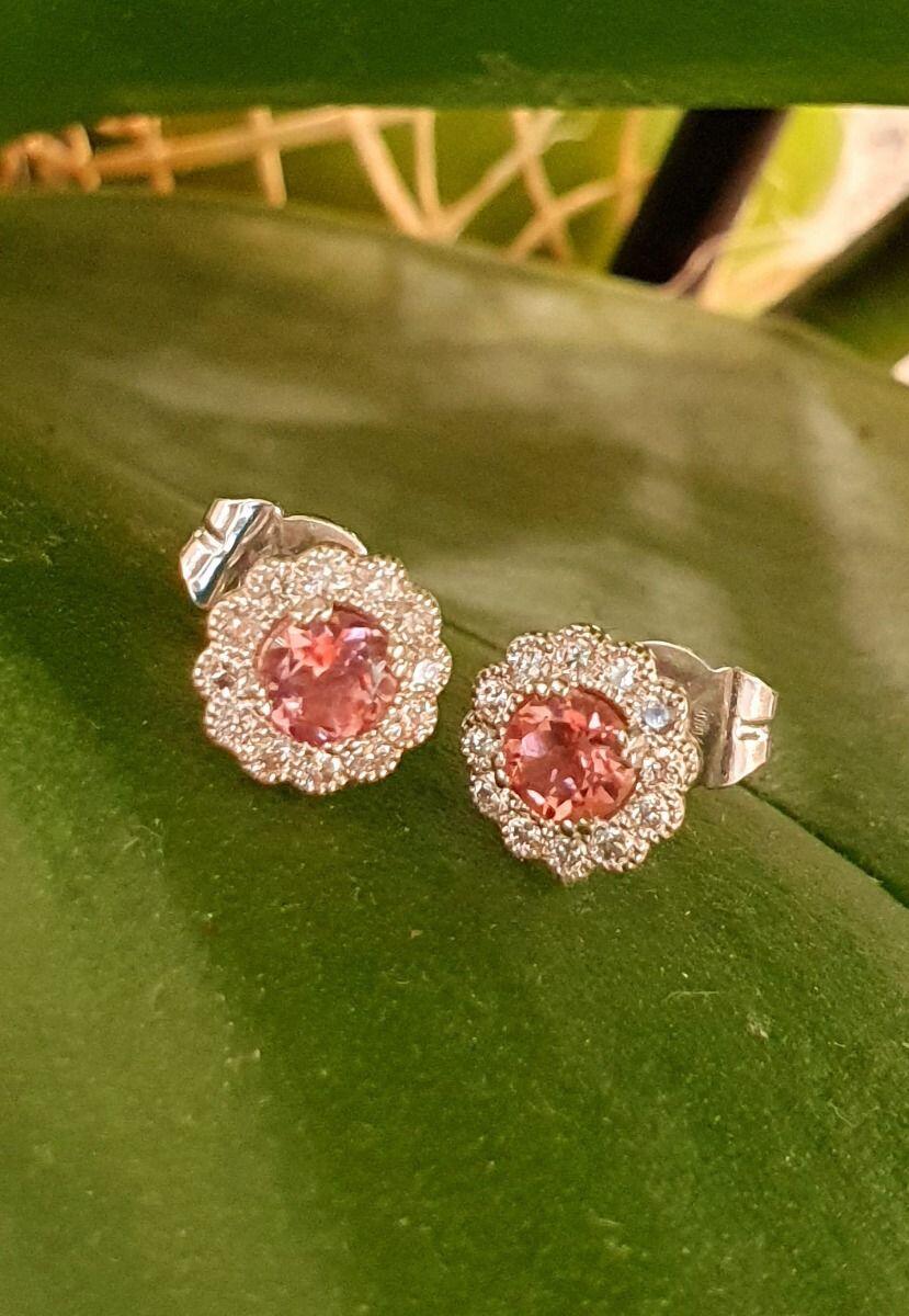 # White gold earrings with pink tourmaline and 0.24ct natural diamonds